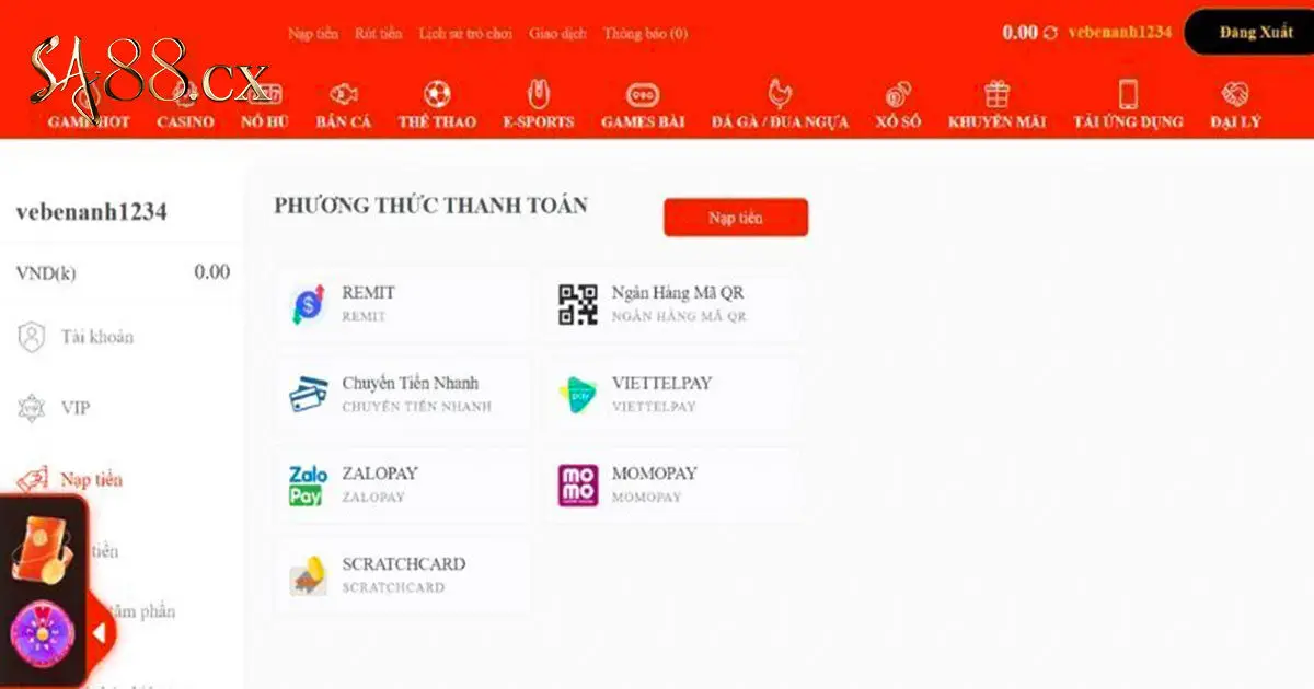 Quy trình nạp tiền